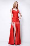 Red Thigh-high Slit Cut Out Evening Prom Dress