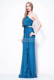 Ink Blue Cut Out Ruffled One Shoulder Prom Bridesmaid Dress