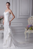 Ivory Embroidered Spaghetti Straps Long Taffeta Wedding Dress