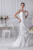 Ivory Embroidered Spaghetti Straps Long Taffeta Wedding Dress