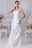 Ivory Embroidered Spaghetti Straps Long Taffeta Wedding Dress