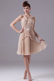 Knee Length Champagne Chiffon Cocktail Party Dress