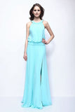 Light Sky Blue Thigh-high Slit Prom Evening Dress