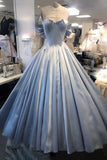 Light Sky Blue Strapless Ruffles Ball Gown Evening Prom Dress