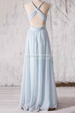 Light Sky Blue V-neck Ruffles A-line Prom Evening Dress