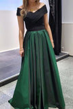 Long Black And Dark Green Two Tones Off-the-Shoulder Evening Formal Dresses.