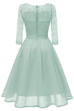 Mint A-line Short Lace Prom Dress With Sleeves