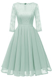 Mint A-line Short Lace Prom Dress With Sleeves