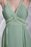 Mint V-Neck A-Line Chiffon Beaded Bridesmaid Prom Dress Dresses