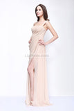 Champagne One Shoulder Thigh-high Slit Bridesmaid Formal Dress