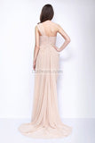 Champagne One Shoulder Thigh-high Slit Bridesmaid Formal Dress