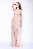 Champagne One Shoulder Thigh-high Slit Bridesmaid Formal Dress