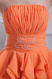 Orange Ruffle Strapless Short Prom Bridesmaid Dress