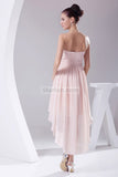 Pearl Pink High Low Strapless Ruffled Prom Cocktail Dress