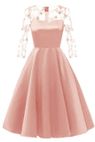 Pink Applique A-line Satin Homecoming Dress