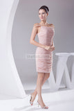 Pink Cap Sleeves Ruffled Column Short Prom Dress