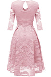 Pink Lace A-line Prom Dress With Long Sleeves