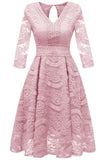 Pink Lace A-line Prom Dress With Long Sleeves