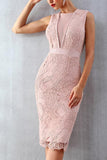 Robe de soirée bandage sans manches en dentelle rose chic