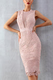 Robe de soirée bandage sans manches en dentelle rose chic