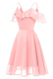 Pink Off-the-shoulder A-line Spaghetti Strap Prom Dress