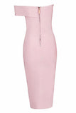 Pink shoulder Slit Bandage Party Dress