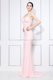 Pink One Sleeve V-neck Mermaid Long Prom Dress