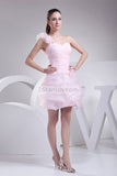 Pink One Shoulder Fit And Flare Short Homecoming Dress