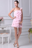 Pink Ruffle One Shoulder Homecoming Short Prom Dress