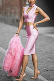 Simple Pink Two Pieces Cut Out Bandage Party Dress