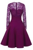 Purple Lace A-line Prom Dress With Sleeves - Mislish