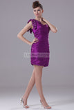 Purple One Shoulder Ruffled Bodycon Short Prom Dress