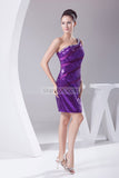 Purple One Shoulder Sequin Beaded Mini Prom Dress