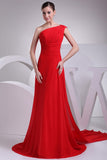 Red A-line One Shoulder Ruffle Prom Evening Dress