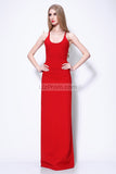 Red Cross Back Sheath Floor Length Prom Formal Dress