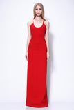 Red Cross Back Sheath Floor Length Prom Formal Dress