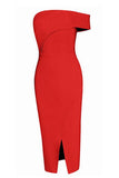 Red shoulder Slit Bandage Party Dress