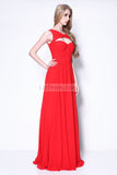 Red Ruffled Sleeveless Cut Out Prom Evening Dress