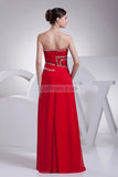 Red Strapless Chiffon Beaded A-line Prom Dress