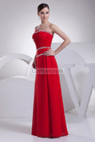 Red Strapless Chiffon Beaded A-line Prom Dress