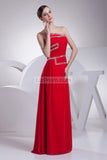 Red Strapless Chiffon Beaded A-line Prom Dress