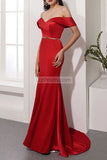 Red Off-The-Shoulder Belt Mermaid Evening Prom Dress Dresses