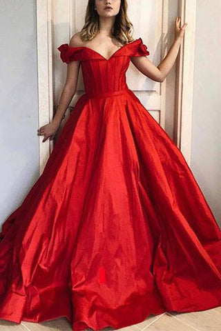 Robe de bal de soirée rouge à épaules dénudées et col en V