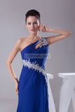 Royal Blue Cut Out Applique High Slit Evening Prom Dress