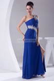 Royal Blue Cut Out Applique High Slit Evening Prom Dress