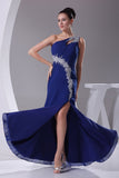 Royal Blue Cut Out Applique High Slit Evening Prom Dress