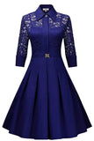 Royal Blue Lace Homecoming Dress With Long Sleeves - Mislish