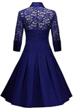 Royal Blue Lace Homecoming Dress With Long Sleeves - Mislish