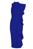 Royal Blue Ruffle Slit Sexy Bandage Party Dress