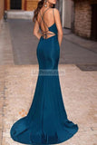 Royal Blue Deep V-neck Mermaid Evening Dress With Train